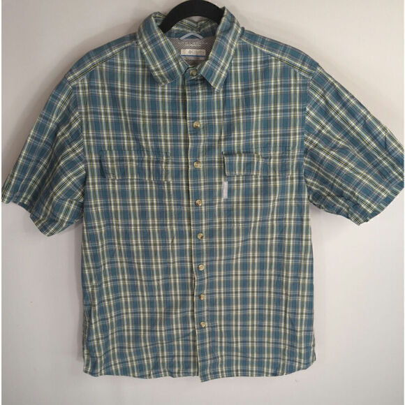 Columbia Men's Omni Shade Plaid Short Sleeve Button Down Shirts Green Size Mediu - Picture 1 of 7